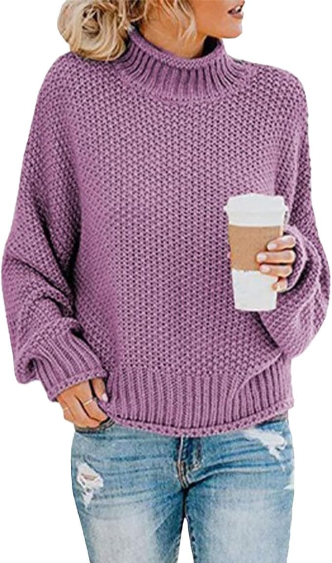 Womens Pullover Sweaters Fall Winter Long Sleeve Turtleneck Thick Knitted Trendy Classic Vintage Clothes Fashion Tops